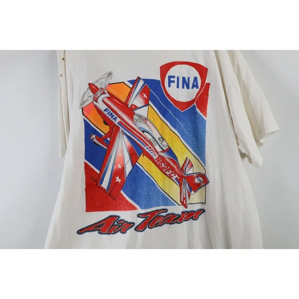 Vintage 90s Streetwear XL Distressed FINA Air Team Spell Out T-Shirt White USA - Picture 7 of 11